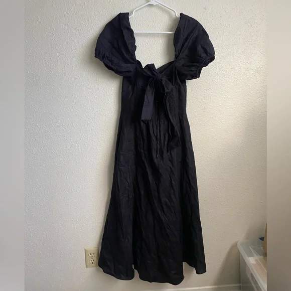Reformation Black Linen Denver Midi Dress - Picture 2 of 8